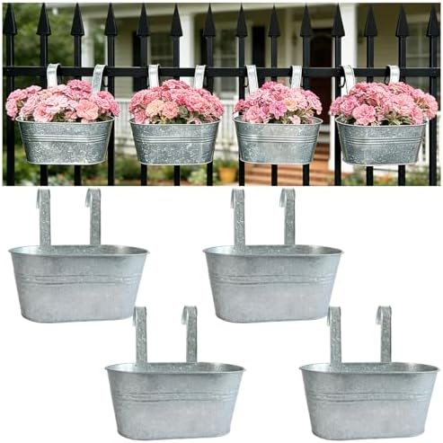4 Pack 10" Galvanized Hanging Railing Planters by JOYFERNAL