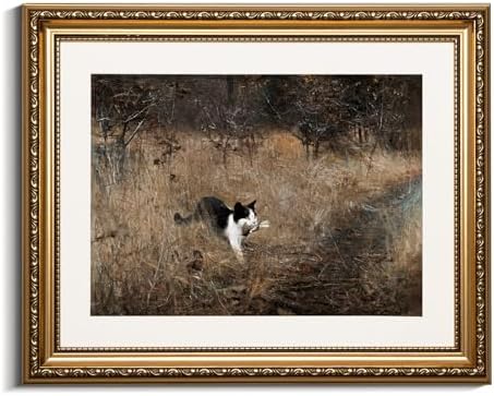 VIYYIEA Gold Framed Black Cat Wall Art Vintage Canvas Painting, 13×16 Inch by VIYYIEAART