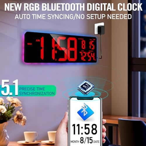 TXL 16.5" Bluetooth Red Large LED Digital Wall Clock, Count Up/Down Timer Clock - Image 4