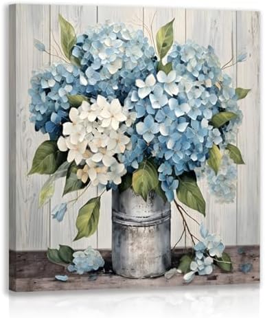 IAFWZX Wrapped Canvas Rustic Blue Hydrangea Wall Art 20x20 in by Unknown