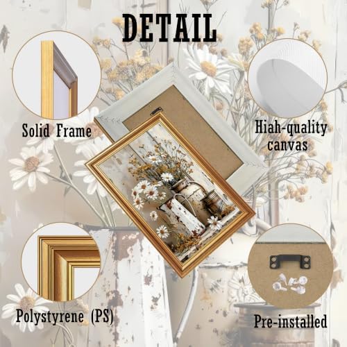 EJPFOGV Rustic Farmhouse Daisy Floral Framed Canvas Wall Art 12x16 inches - Image 6