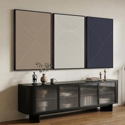 Large Framed Beige Blue Abstract Wall Art - Image 4