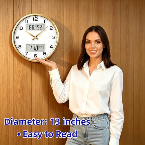 13" Gold Battery Powered Silent Wall Clock - Image 4