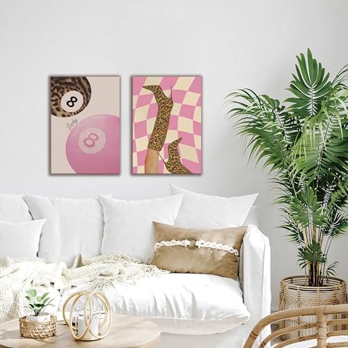 Framed Pink Leopard Print Wall Art Set of 3, Trendy Fashion Lucky 8 Ball Canvas - Image 5