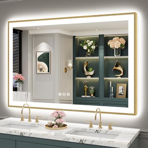 55x36 Gold LED Bathroom Mirror by Awandee
