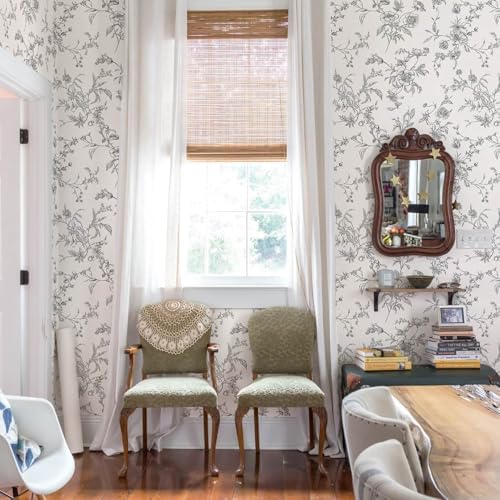 Ismoon Peel and Stick Wallpaper Floral Vintage Stick on Wall Paper Black and - Image 6
