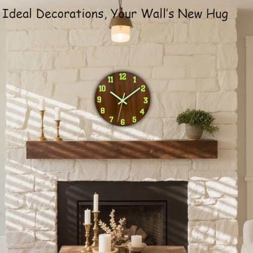 Glow in The Dark Wall Clock, 10 Inch Wooden Modern Wall Clocks - Image 2