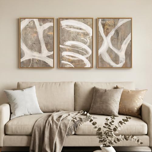 Framed Neutral Beige Abstract Wall Art - Image 2