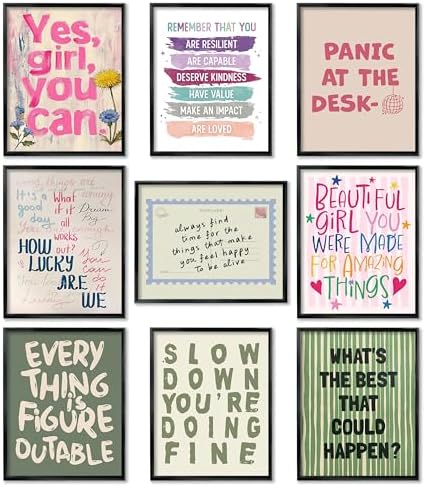 Inspirational Girls Wall Art Set of 9, Positive Quotes 8x10 Unframed by Unknown