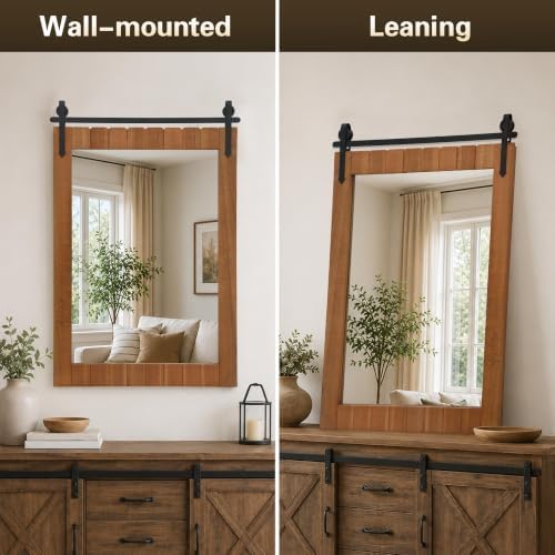 Besdomus Farmhouse Bathroom Vanity Mirror: 24"x36" Wood Rustic Barn Door - Image 5