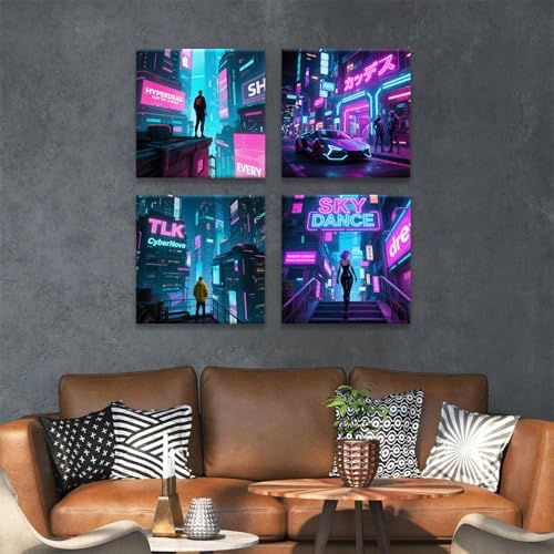 Gamer Canvas Wall Art Anime Pictures Wall Decor Futuristic Cyberpunk Room Decor - Image 3