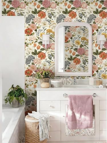 Vintage Floral Peel and Stick Wallpaper Floral and Leaf Contact Paper Beige - Image 6