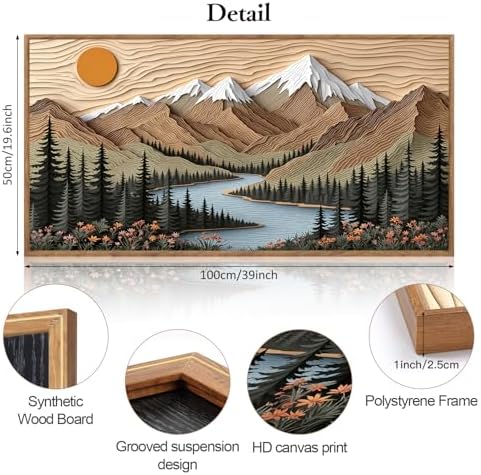 CHDITB Mountain Framed Wall Art, Long Horizontal Mountains Wall Decor, Sun Lake - Image 6