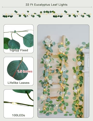 suddus 33FT Eucalyptus Garland String Lights Battery Operated Copper Wire - Image 5
