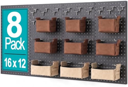 PBHEPJ Peg Board, 8 Pack Metal Pegboard Panels and 63 Pcs Hooks and Baskets by PBHEPJ