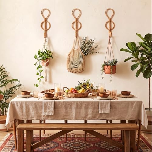 Novabright 3 Pcs Boho Wall Hooks Vintage, Woven Rattan Metal Gold Hanging - Image 5