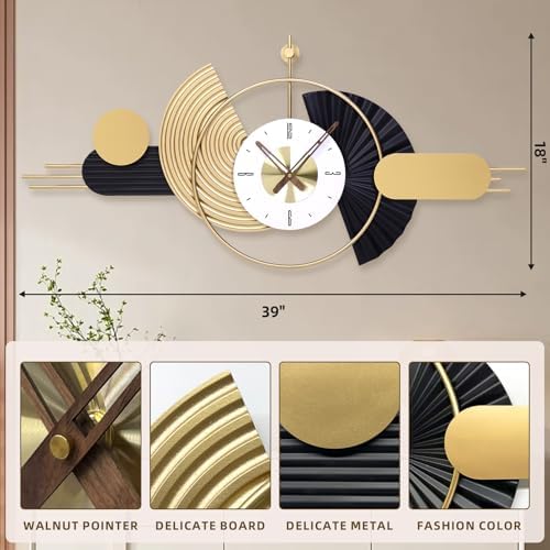 39x18 Inch Modern Decorative Wall Clock Battery Operated, Unique Silent - Image 2
