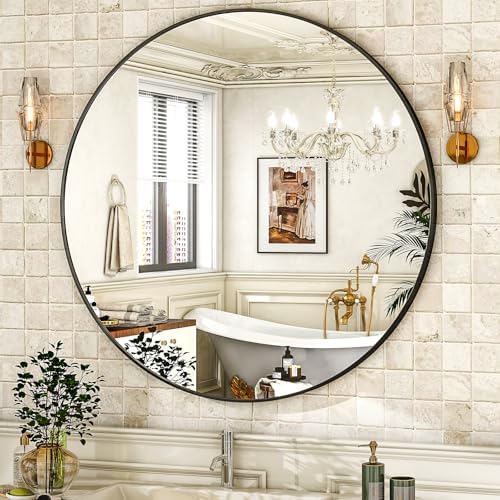 HARRITPURE Round Mirror 30 Black Wall Mounted Circle Mirrors - Image 2