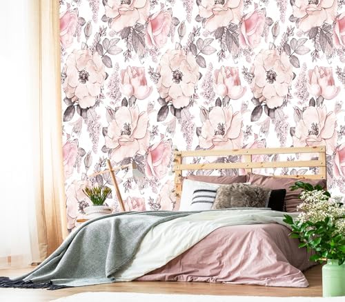 XMPMBM-Pink Flower backsplash Large Decorative Wallpaper Peony Floral Bedroom by Moredurableandtear-resistantthantraditionalwallpaperwithexcellentadhesion