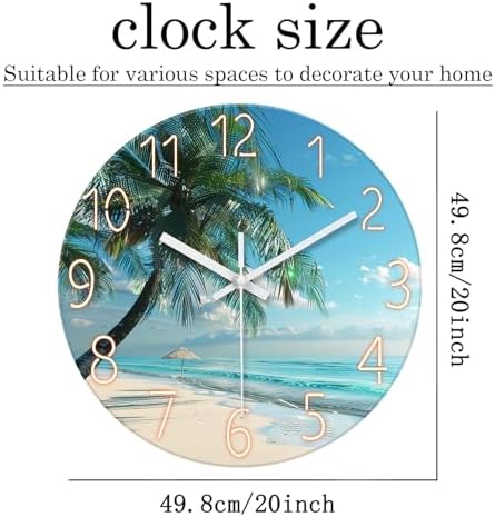 XFM Large Blue Beach Wall Clock 20 Inch Coastal Theme - Image 6