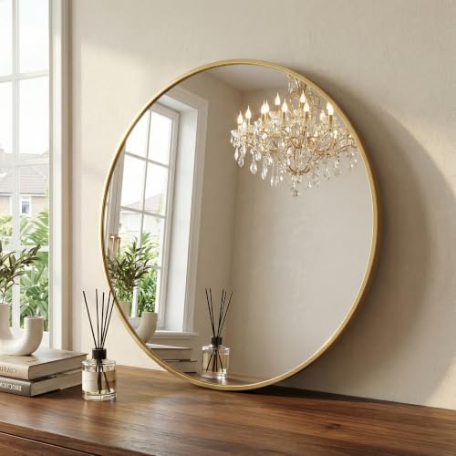 36 Inch Gold Round Bathroom Wall Mirror, Round Mirrors - Image 2