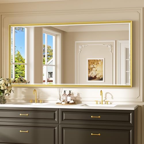 Keonjinn 72 x 36 Inch Gold Bathroom Mirror, Safe HD Tempered Glass by Keonjinn