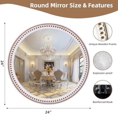 Rustic Farmhouse Round Wood Mirror, 24 Inch Circle Mirrors - Image 2