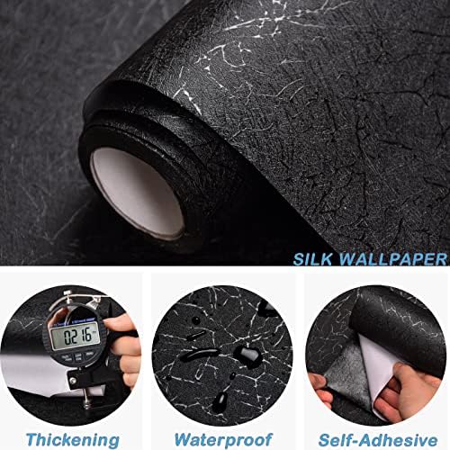 Cohoo Home Black Wallpaper Peel and Stick Contact Paper Black Silk15.7×118” - Image 3