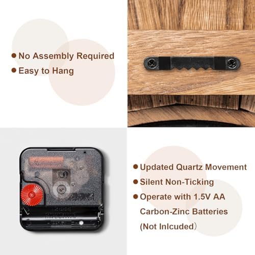 Honiway 18 Inch Large Wall Clocks Battery Operated Silent Rustic Wood Boho - Image 5