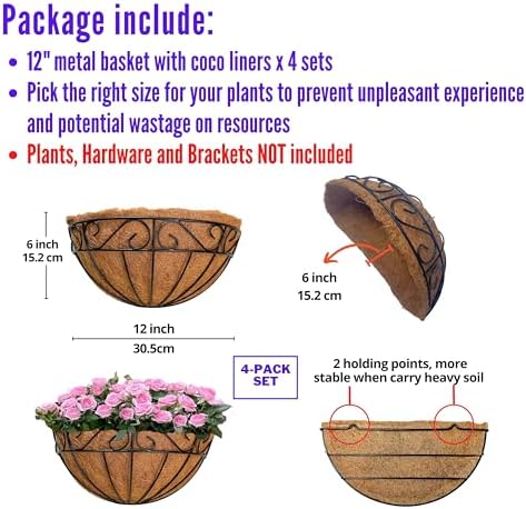 LaLaGreen Wall Planter Black Metal Coco Liner Flower Pots - Image 2