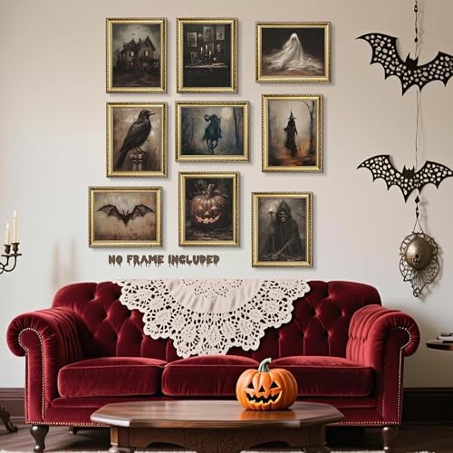 Halloween Posters Wall Art Set of 9, Dark Academia Headless Horseman Wall Decor - Image 2