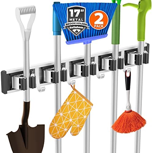 reliahom Broom Holder Wall Mount Mop Hanger Tools organizer 5Racks4Hooks by reliahom