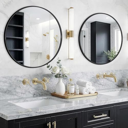 FGU Round Bathroom Mirror for Over Sink 22" Black Circle Wall Mirror - Image 6