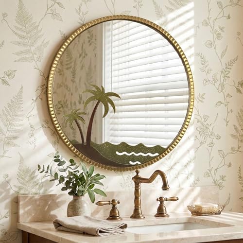 Gold Round Wall Mirror Metal Frame Beach Room Art Decor 32" by MIRAVORYGoldDecorMirrors