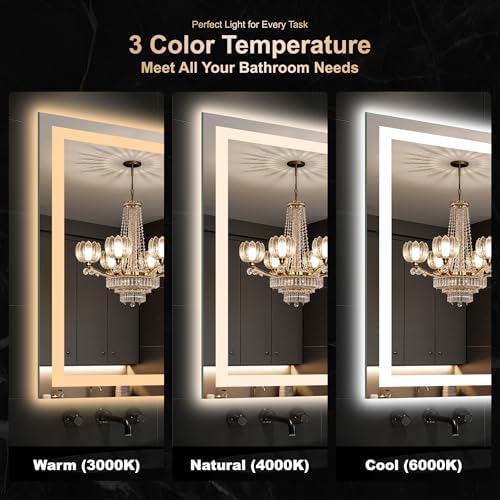 Delma LED Mirror for Bathroom 30x50 Inch, Dimmable Front & Backlit Vanity Mirror - Image 4