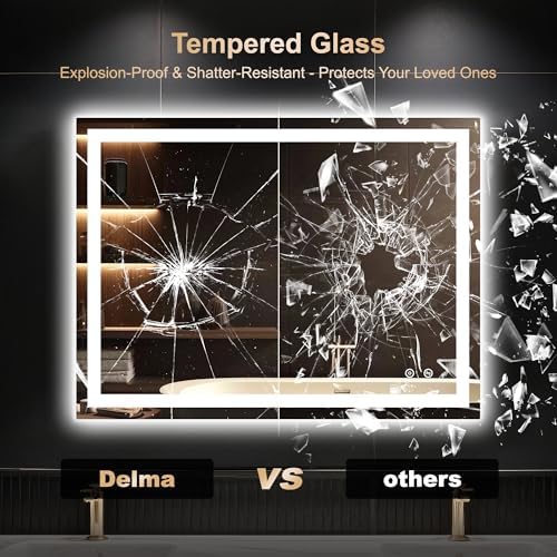 Delma LED Mirror for Bathroom 30x40 Inch, Dimmable Front & Backlit Vanity Mirror - Image 5