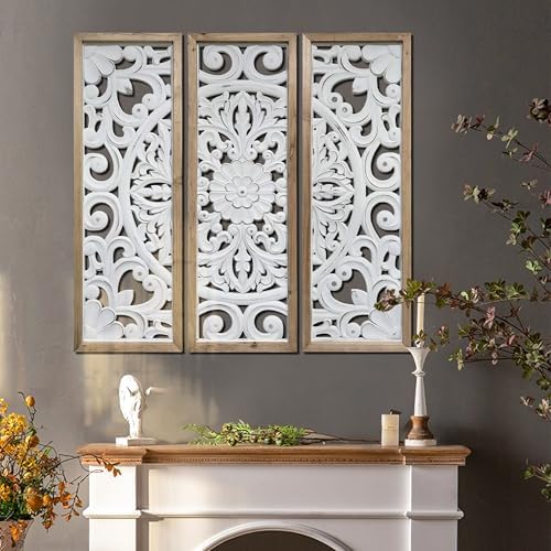 XIAOAIKA Vintage Farmhouse Carved Floral Wood Wall Art Panels - Image 5