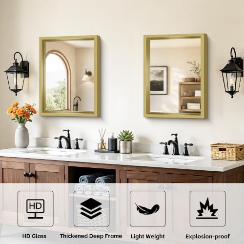 Bathroom Mirror, 18 x 24 inch Natural Wood Grain Colored Aluminum Metal Frame - Image 3