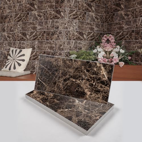 20-Piece Dark Emperador Marble Peel and Stick Backsplash Wall Tiles, Laundry by V-MOZZA