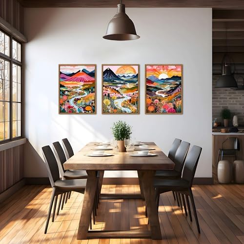 Floating Framed Boho Colorful Wall Art, Abstract Watercolor Mountain Landscape - Image 5