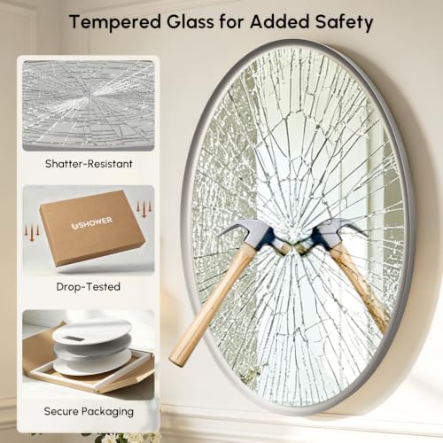 USHOWER Brushed Nickel Oval Bathroom Mirror, 20x28 Inch Oval Mirror - Image 5