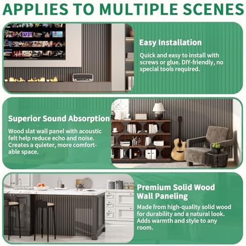 Wood Wall Panels 24" x 12" Acoustic Wood Slat Wall Panel, Living Room - Image 6