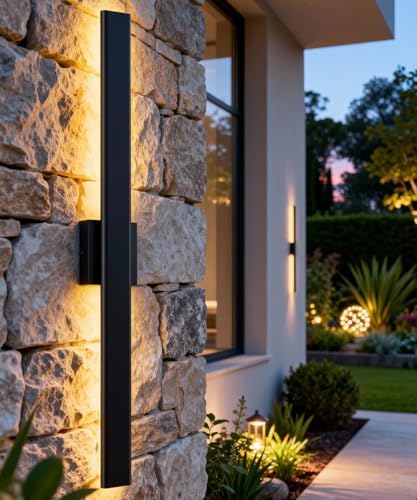 Aipsun 2 Packs Black Outdoor Wall Light 39.4inch Modern LED Exterior Wall Sconce - Image 2