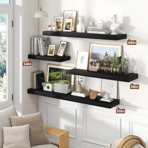 Heimlove Floating Shelves 55.1" W x 10.3" D Black Set of 2 - Image 5