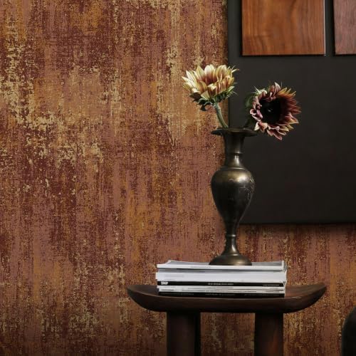 Vintage Metallic Peel and Stick Wallpaper 17.3" x 120" Brick Red Gold - Image 5