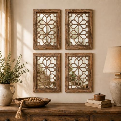 Set of 4 11x15 Inch Rectangular Shatterproof Maroon Decorative Wall Mirrors by HMANGE