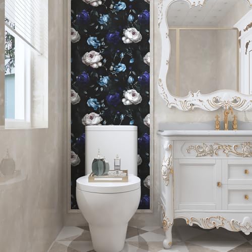 Laatse Gothic Dark Blue Rose Floral Wallpaper Peel and Stick 17.5"x393" - Image 5