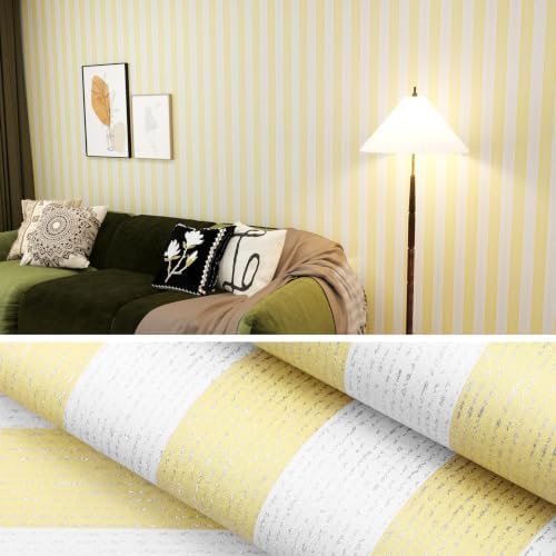 Yellow and White Peel and Stick Wallpaper 15.7"x472" Modern Stripe Wallpaper by Biyoeepeelstickwallpaper