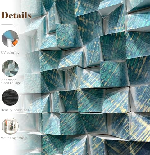 LIUZEYUE - Large blue-green-gold patterned triangular wooden block wall art - Image 3