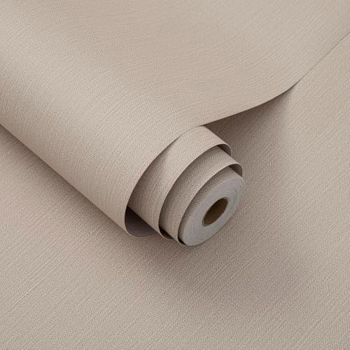 24"x393" Light Brown Fabric Peel and Stick Flax Textured Wallpaper by LVSHI